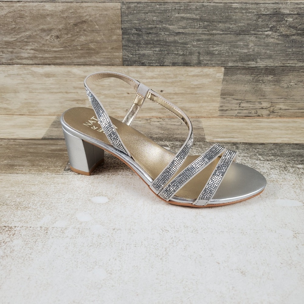 Naturalizer Vanessa 2 Womens Strappy Dress Sandal Sz 6 W Silver Fabric Slingback